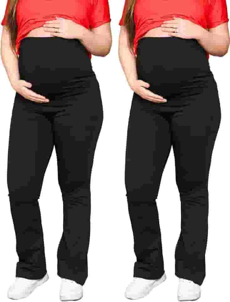 Kit 2 legging gestante flare calça grávida boca larga longa suporte barriga suplex boca de sino bailarina alto conforto