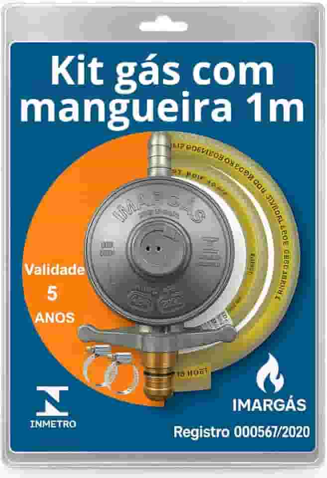 Kit Registro Regulador Gás Cozinha Com Mangueira 1 metro Para Botijão 13kg Residencial