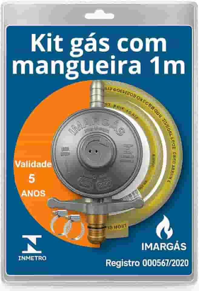 Kit Registro Regulador Gás Cozinha Com Mangueira 1 metro Para Botijão 13kg Residencial