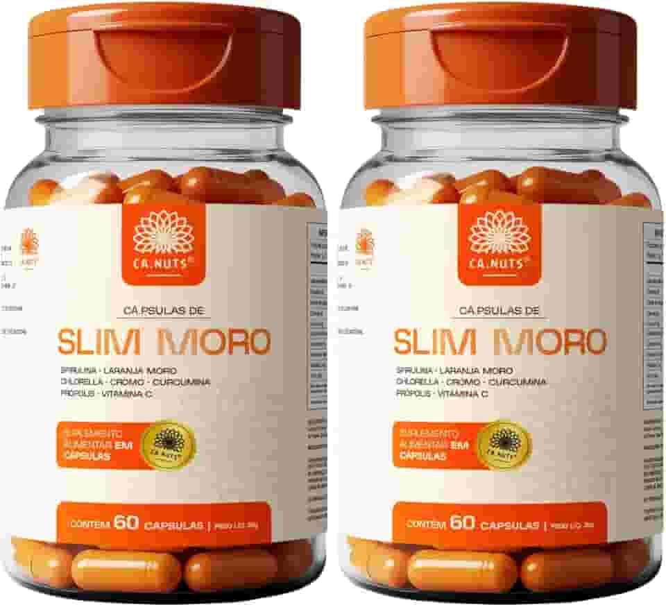 Slim Moro Cápsulas Ca.nuts | 60 Cápsulas | Extrato de Laranja Moro + Spirulina + Chlorella + Cromo + Curcumina + Própolis + Vitamina C (2 Potes)