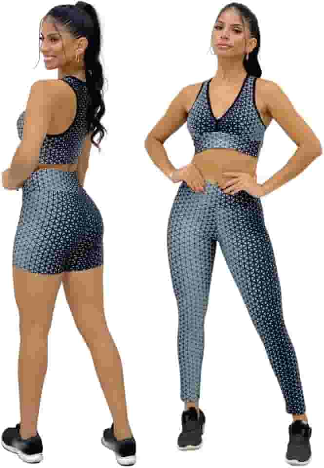 Conjunto 3 Pçs Roupa Academia Calça Shorts Top Nadador