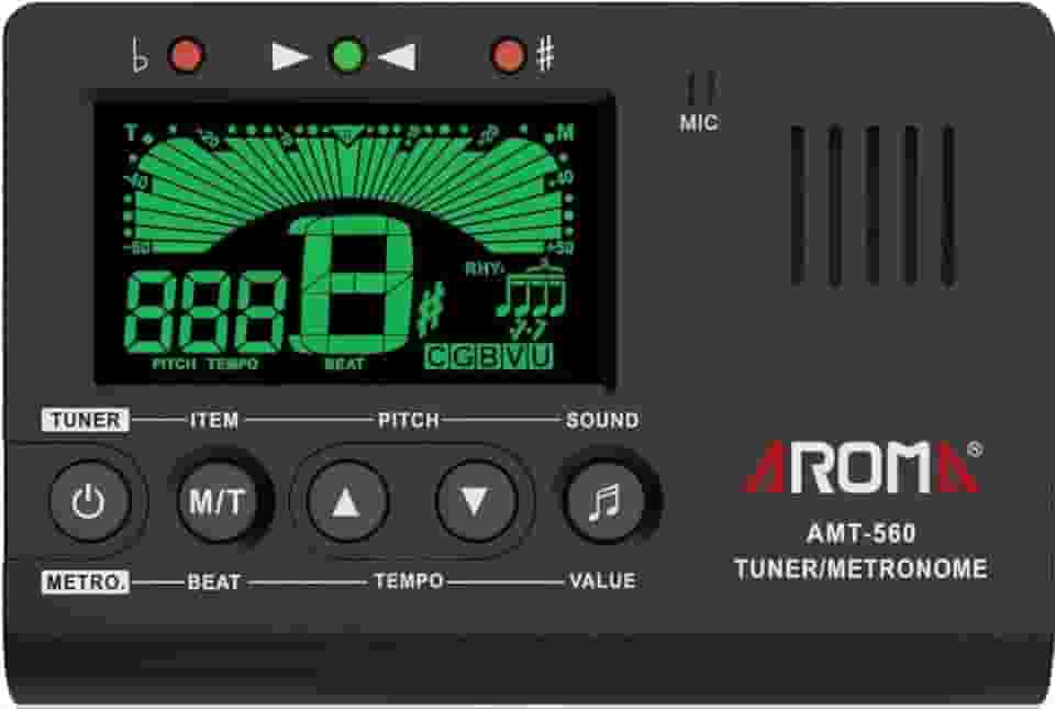 Sintonizador de metrônomo Aroma 3 em 1 para todos os instrumentos - guitarra, baixo, violino, ukulele, trompete, clarinete, flauta, cromático - afinador digital preciso, metrônomo, gerador de