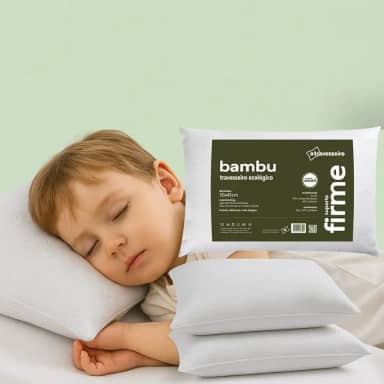 Travesseiro Infantil Antialérgico e Antiácaros Firme Fibra de Bambu 30x45cm Fibra de Poliéster Siliconada, Branco Lavavel á Maquina Crianças de 2 á 8 anos