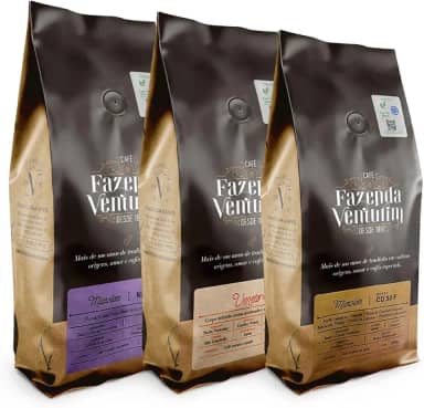 Kit Degustação 3 cafés (clássico e exótico) - Grãos Especiais da Linha Veneto + Microlote Frutas Amarelas (Honey) + Microlote Frutas Escuras - Edição Limitada e Exclusiva para Apreciadores de Cafés Especiais