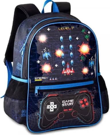 Mochila de Costas 16' Vídeo Game Infantil Gamer Com Luzes