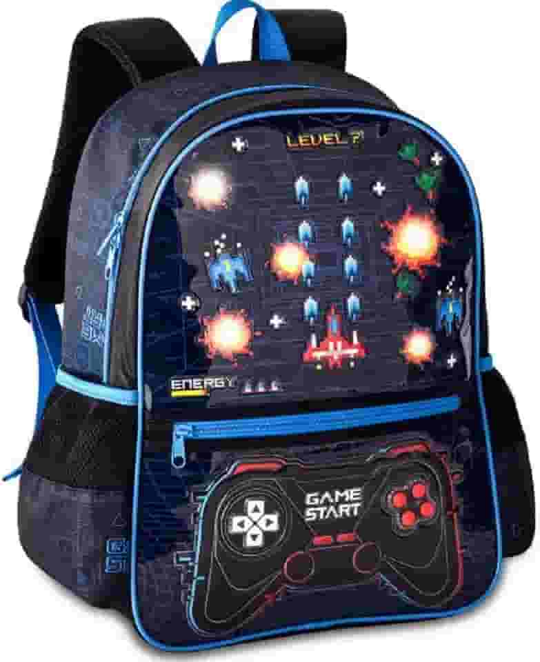 Mochila de Costas 16' Vídeo Game Infantil Gamer Com Luzes