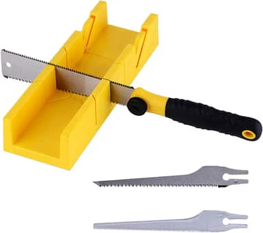 Conjunto de 4 peças de caixa de esquadria e serra, 3 serras manuais substituíveis com caixa de esquadria de plástico de 30 cm, esquadria precisa e cortes chanfrados para moldagem, corte, marcenaria e