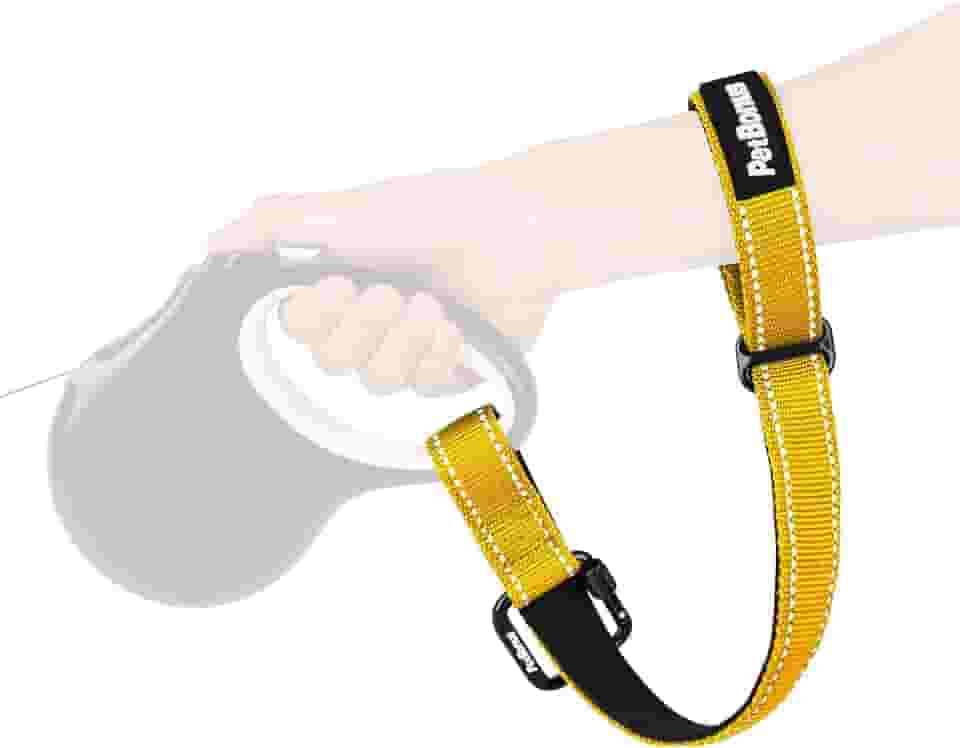 PetBonus Alça de pulso de guia para cães, alça de segurança para guia retrátil, coleira curta refletiva para passear com alça acolchoada macia ajustável, segurança de camada extra para carrinho de