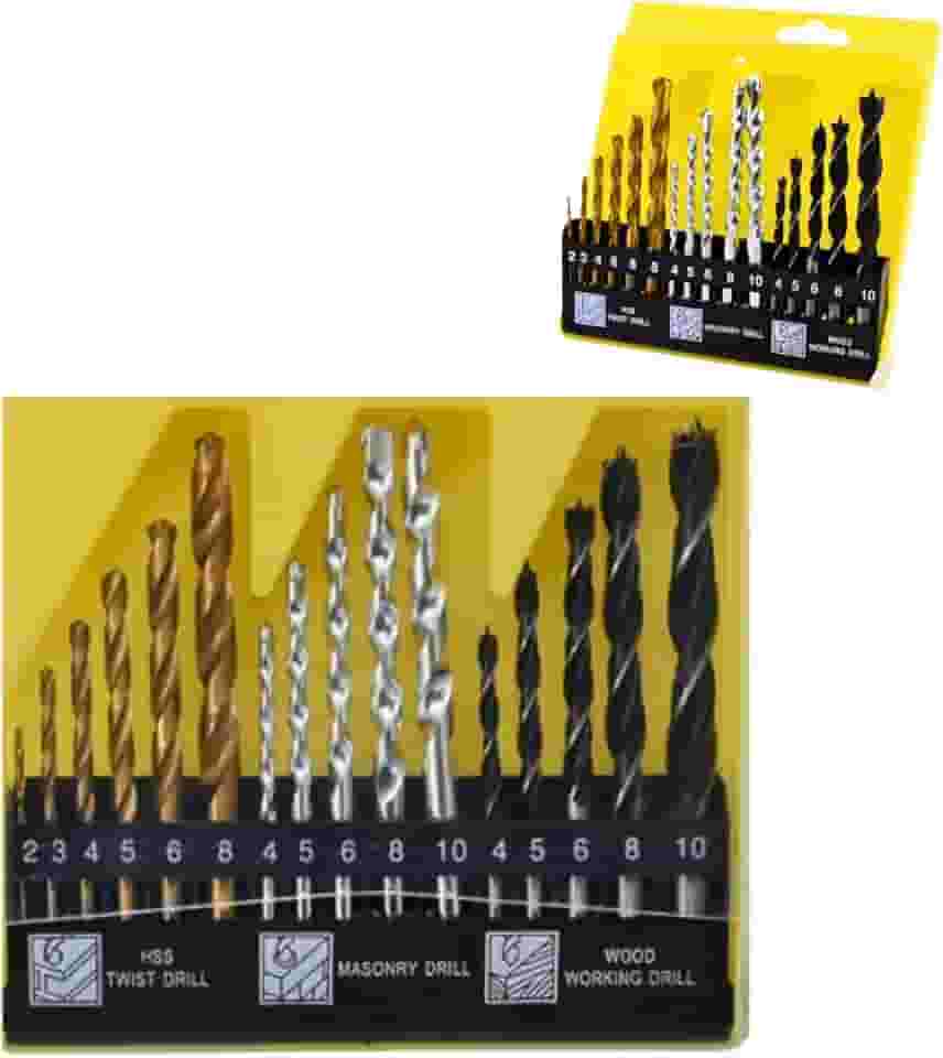 Kit de Brocas, 16 Peças, Estojo Organizador com Brocas para Madeira, Concreto e Metal, 2-10mm, Compatível com Furadeiras e Parafusadeiras