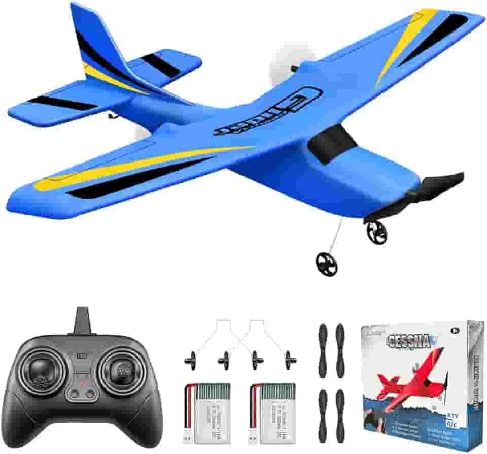 2 CH RC Airplane, Avião RC Pronto para Voar, Avião de Controle Remoto de 2.4 GHz, Planador RC Fácil de Voar para Crianças e Iniciantes (Azul)