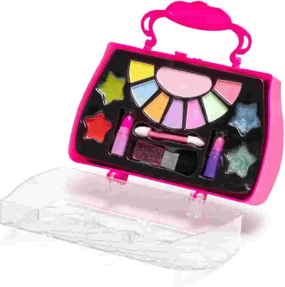 Maleta de maquiagem infantil, com paleta de sombras, gloss e batons