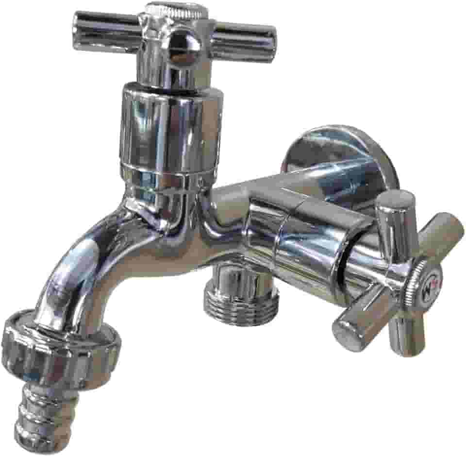 Torneira Tanque e Maquina de lavar Roupa Dupla Saída Parede em ABS Cromada Brilhante