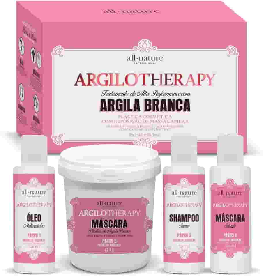 Kit Argilotherapy Argila Branca All Nature com Shampoo, Máscara, Óleo Multifuncional e Máscara Sólida, 810ml