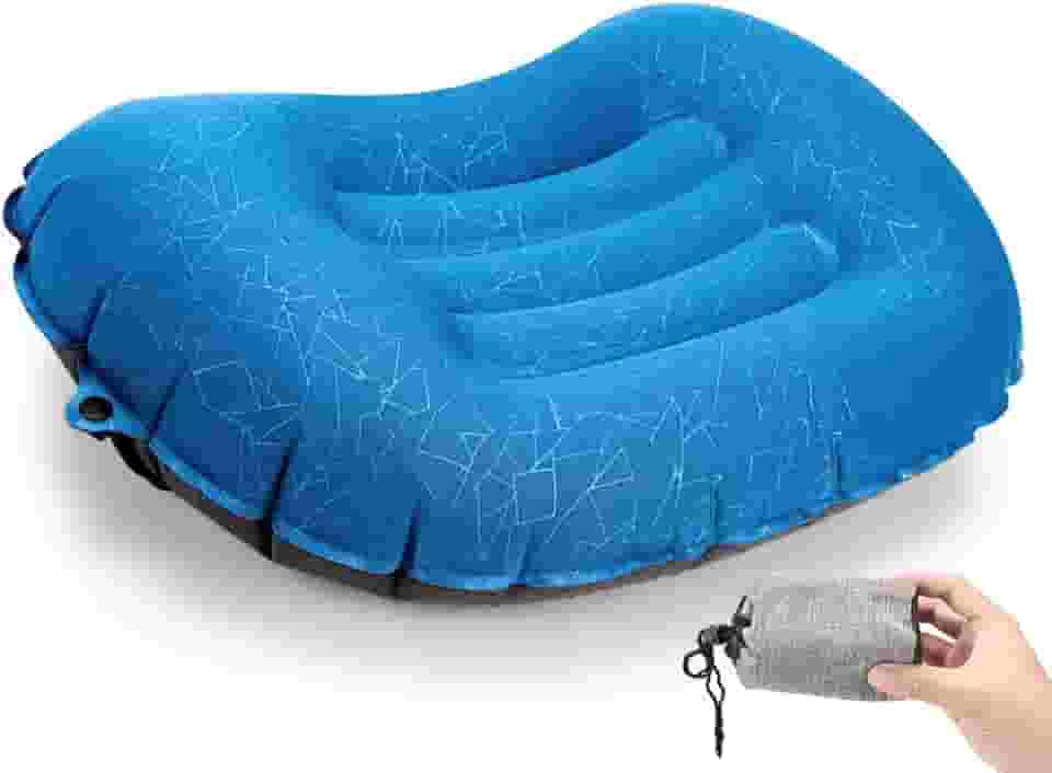 Travesseiro Inflavel, Travesseiro Inflável Ultraleve para Viagem de Acampamento, Design Ergonómico e Confortável, Adapta-se Perfeitamente ao Pescoço