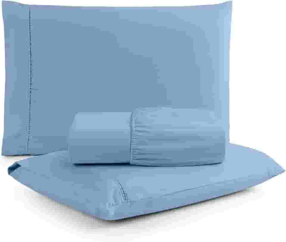 Jogo de Lençol Casal 3 Peças Percal 400 Fios com Ponto Palito | Toque de Hotel, Não Amassa e Anti Bolinha - Cor Azul