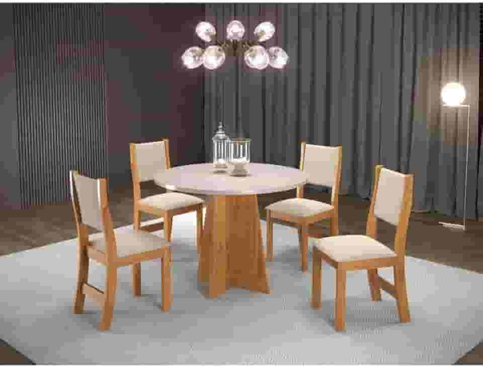 Conjunto Sala de Jantar Mesa Chilli 90cm Tampo Redondo com 4 Cadeiras Sol