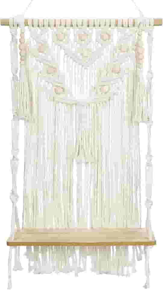 Briful Decoração de parede de macramê, decoração neutra moderna branca bohemain para pendurar na parede, decoração neutra de 87 cm em macramê elegante, decoração de prateleira de madeira