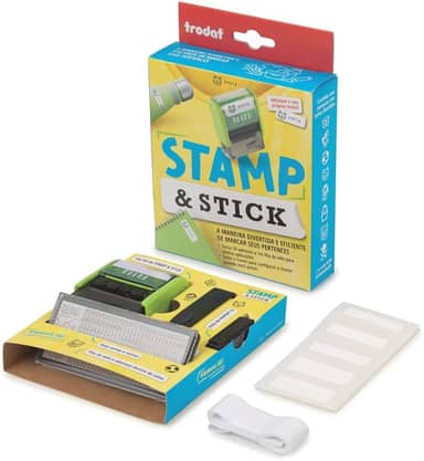 Kit de carimbo Trodat Stamp Stick autotintado, automático,tam. 34x14mm, Tinta Preta permanente - Para carimbar diretamente em tecido, plásticos e papel. Marcador para identificação