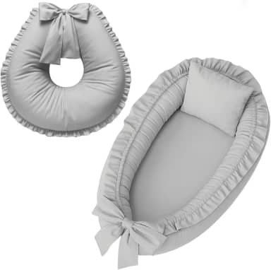 Ninho redutor de berço e Almofada de Amamentação Percal 100% Algodão (Cinza)