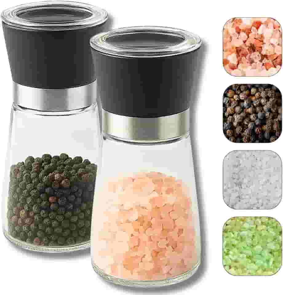 Kit 2 Moedores De Temperos Sal Grosso Pimenta Do Reino Vidro Com Tampa Preto KOALAECOM®