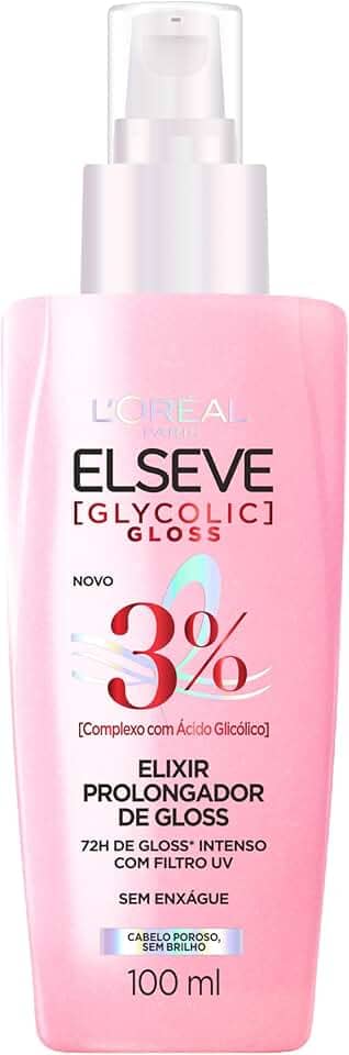 L'Oréal Paris Elseve Sérum Capilar Elixir Prolongador de Gloss Glycolic Gloss, 72 Horas de Duração, Sela Intensamente os Fios, Filtro UV e Proteção Térmica, 100ml