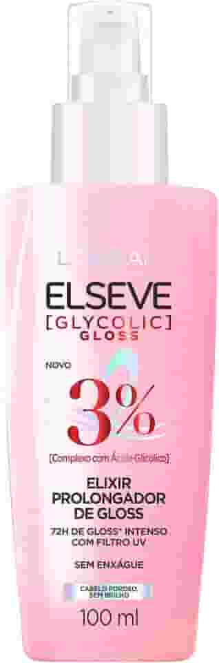 L'Oréal Paris Elseve Sérum Capilar Elixir Prolongador de Gloss Glycolic Gloss, 72 Horas de Duração, Sela Intensamente os Fios, Filtro UV e Proteção Térmica, 100ml