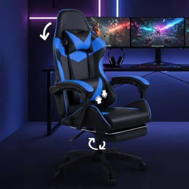 Cadeira Gamer Ergonômica Reclinável Confortável Com Apoio Para Os Pés (Azul)