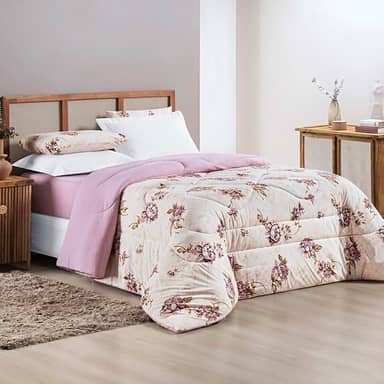 Edredom Dupla Face - Malha 100% Algodão de Alta Costura - Premium (ROSE, Queen: (2,40m x 2,20m))