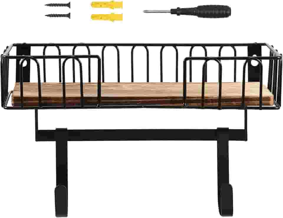 XYTZHSAI Cabide de tábua de passar a ferro para suporte de tábua de passar a ferro vintage com base de armazenamento de madeira com ganchos removíveis para lavanderia