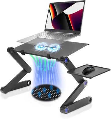 Mesa Notebook Cama, 42 * 26 * 46 cm, Mesa para Notebook com Ventilador, Suporte para Notebook e Laptop Ajustável, Portátil de Alumínio Suporte para Notebook Cama