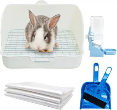 kathson Caixa de areia de coelho vaso sanitário pet treinador gaiola bandeja de canto panela caixa de cama pendurado fonte de água dispensador automático para porquinhos da índia adultos coelhos