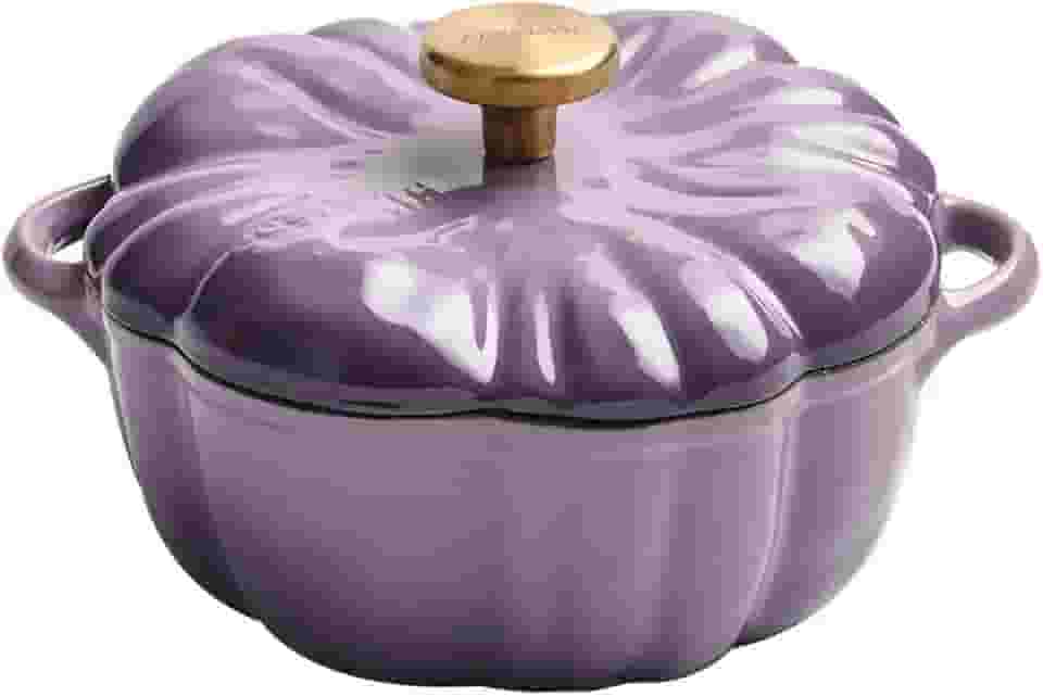 Forno holandês de ferro fundido esmaltado com tampa, 1,32 qt Linda decoração de Halloween panela de abóbora, assadeira de forno holandês coberto, caçarola de abóbora para decoração de outono de Ação