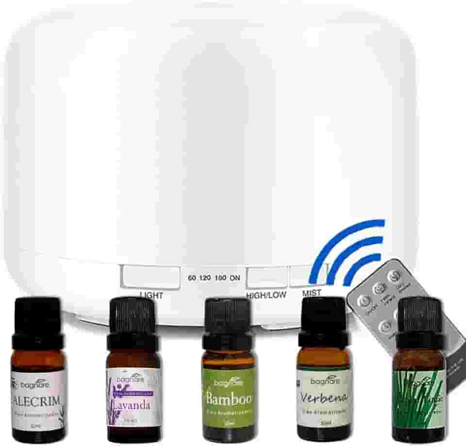 Umidificador De Ar Silencioso Quarto Bebe Luminária Led + 5 Essências Aromatizadoras Concentradas