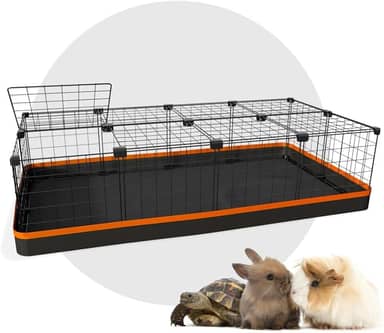 Cercado para Porquinho da Índia Coelho com Teto e Bandeja Impermeável 60x120x30cm Telas Pretas e detalhe Laranja