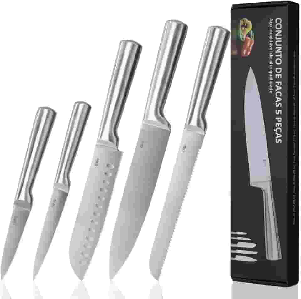 LUMAI Original Conjunto de 5 Facas Grandes de Cozinha Zurich Robusto em Aço Inoxidável 3CR13 com Lâminas Inteiriças – Forja Prolongada para Robustez, Anti ferrugem, Ultra Afiadas e Precisão Suíça