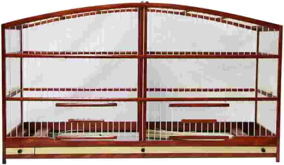 Gaiola Passarinho Em Madeira - Reprodução Canário/Coleira/Curió - Abaulada Mogno