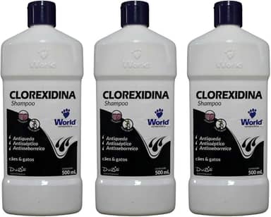 Shampoo Clorexidina Antisséptico e Antiqueda para Cães e Gatos, 500 ml, Embalagem com 3 Unidades