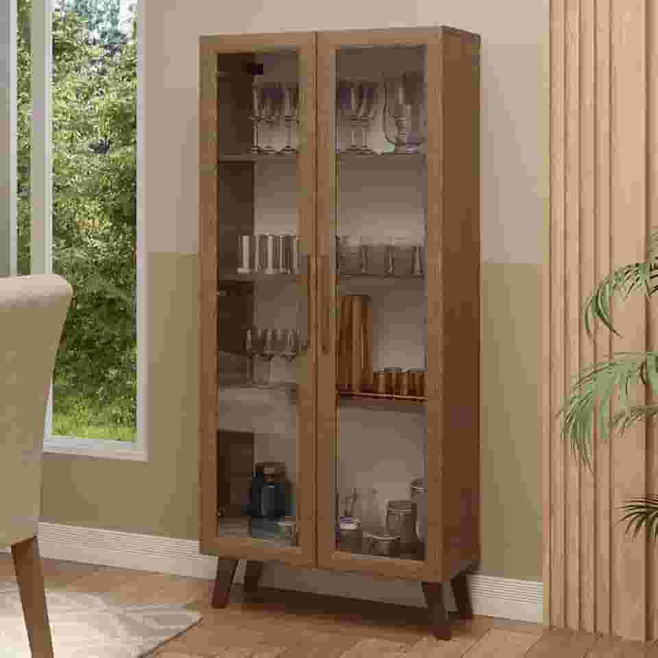 Cristaleira 70 cm 2 Portas de Vidro com Pés Trapézio Rustic/marrom Madesa