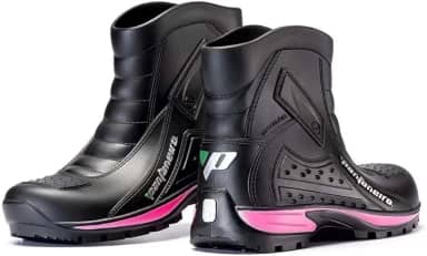 Bota De Pvc Cano Curto Feminina Impermeável Preta Com Rosa Pantaneiro Borracha Motociclista Moto (39/40)