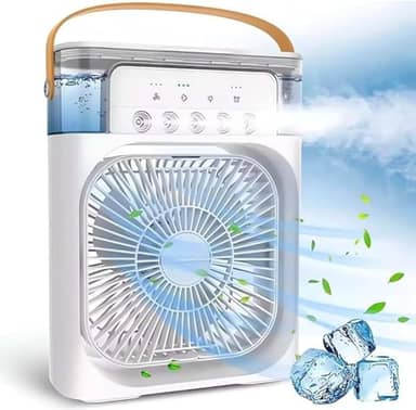 Mini Ar Condicionado Portátil, Ventilador Umidificador com 3 Velocidades, LED, USB