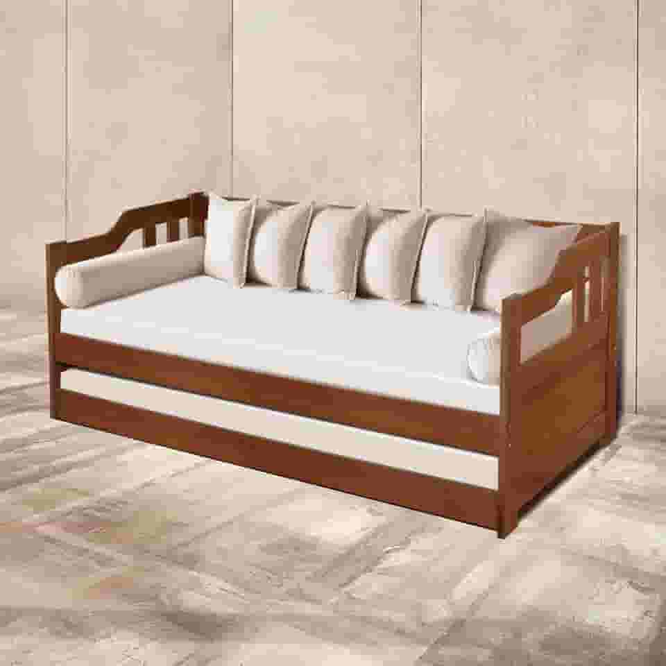 Sofá Cama Solteiro Madeira Maciça com Cama Auxiliar Atraente Imbuia