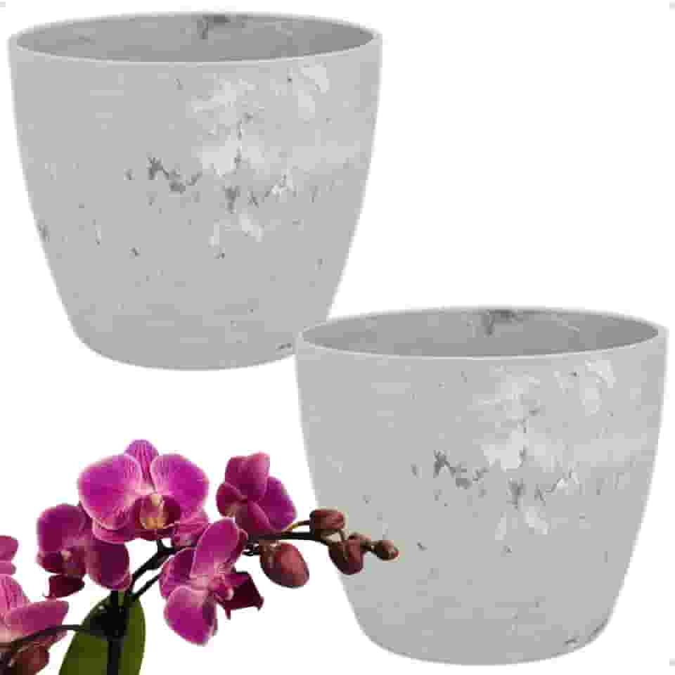 2 Vasos cachepo Decorativo para Orquídeas Polipropileno Resistente, branco Marmorizado, 1,25L numero 2