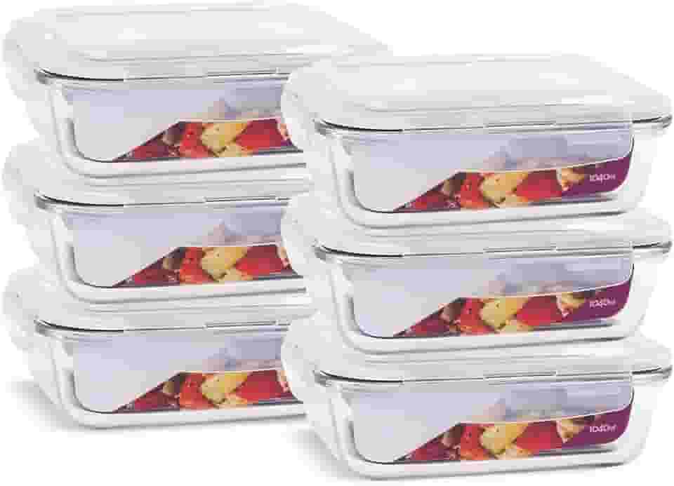 KIT 6 Potes de Vidro Retangular com Tampa Hermética 1040ml Cor:Branco (QH)