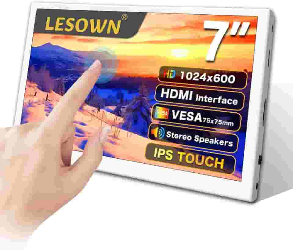 Monitor pequeno de 17.8 cm 1024 x 600 IPS capacitivo touch 17.8 cm HDMI tela LCD portátil com alto-falantes para laptop Raspberry Pi branco