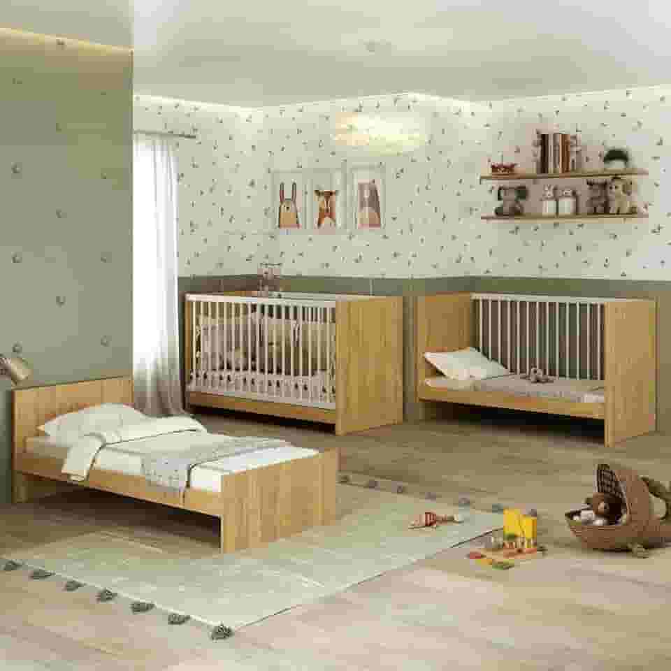 Berço 3 em 1 para Colchão 60 x 130 cm Multimóveis Mp0527g - Madeirado/branco