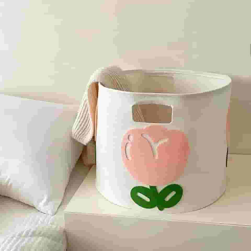Cesta de armazenamento de brinquedos de feltro tulipa com alças (tulipa rosa)