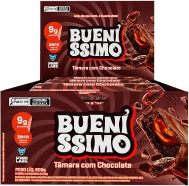 Barra de Proteína Mais do que Bom é Bueníssimo Assada Zero Açucar Under Labz - Caixa com 12 Unidades - 9g de Proteína, ideal para Pré e Pós treino. (Tâmara com Chocolate)