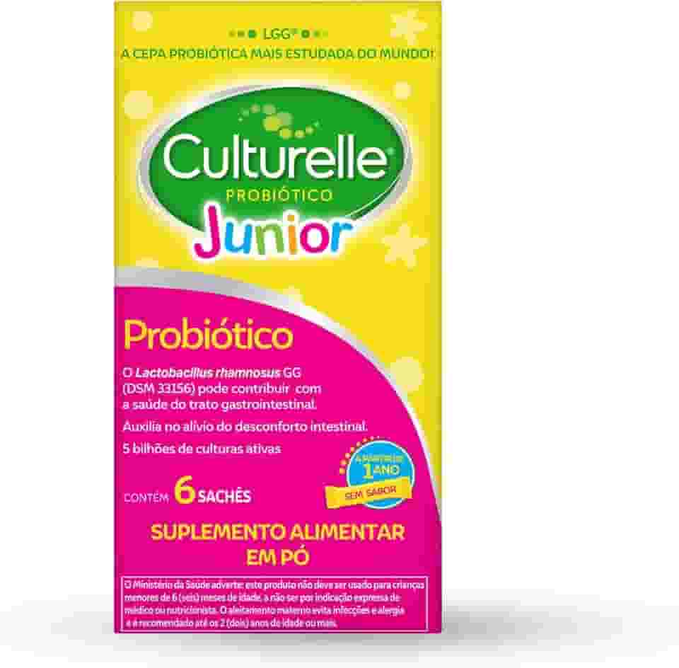 Culturelle Probiótico Júnior, Com Lactobacilos, Sem Glúten, Sem Lactose, Para Bebês, Crianças e Adolescentes a partir de 1 ano, Sem Sabor, 6 Sachês