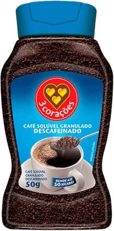 3 Corações Café Solúvel Descafeinado, Vidro 50G