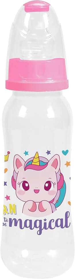Mamadeira Antivazamento Bico Ortodôntico Silicone 240ml Azul Rosa Verde Estampada +6 Meses (Unicornio)